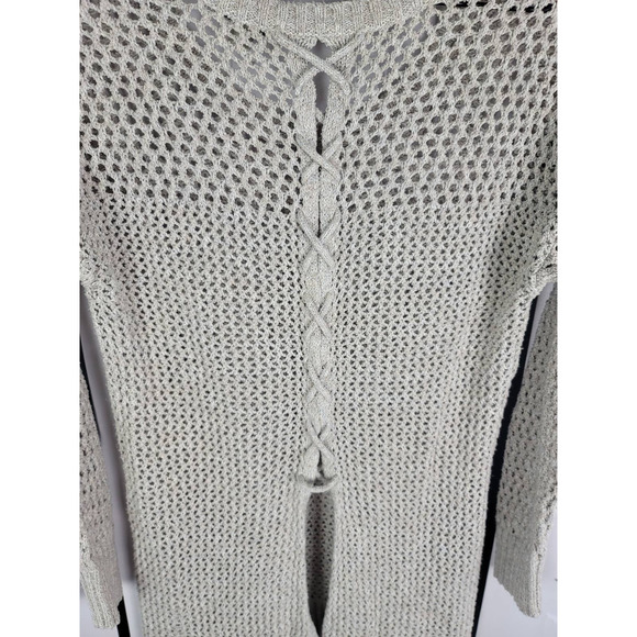 LUCKY BRAND LACE UP BEIGE CROCHET PULLOVER SWEATER - SIZE SMALL - Picture 6 of 8